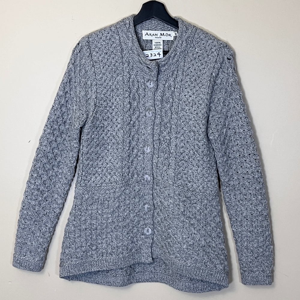 Aran Mor Ireland Merino Wool Button Sweater Cable Knit Cardigan - Women's Size M